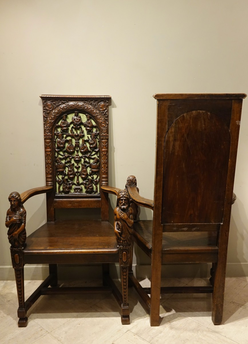 Deux fauteuils en noyer néo-renaissance, France,vers 1870-photo-8