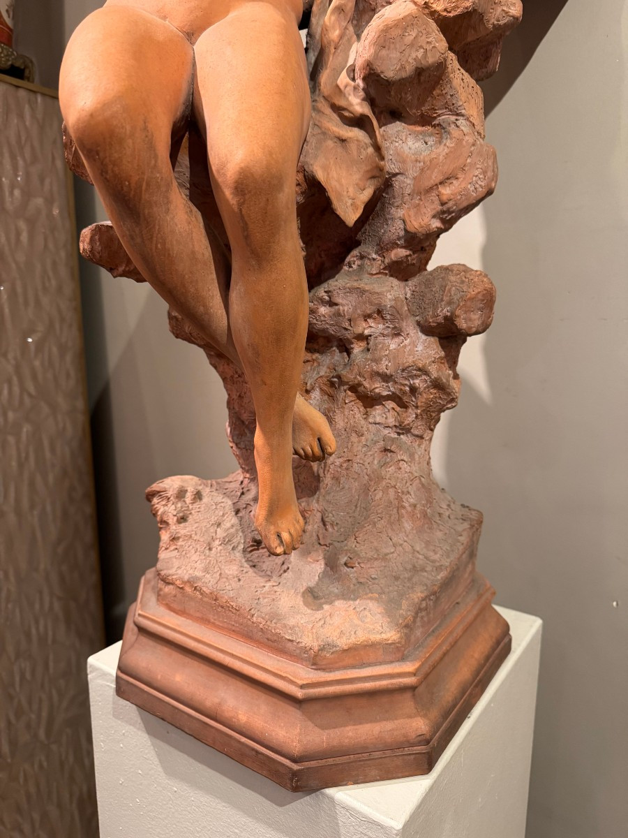 Jeune naïade sur un rocher, terre cuite , A.FRAGONARD, vers 1880-photo-3