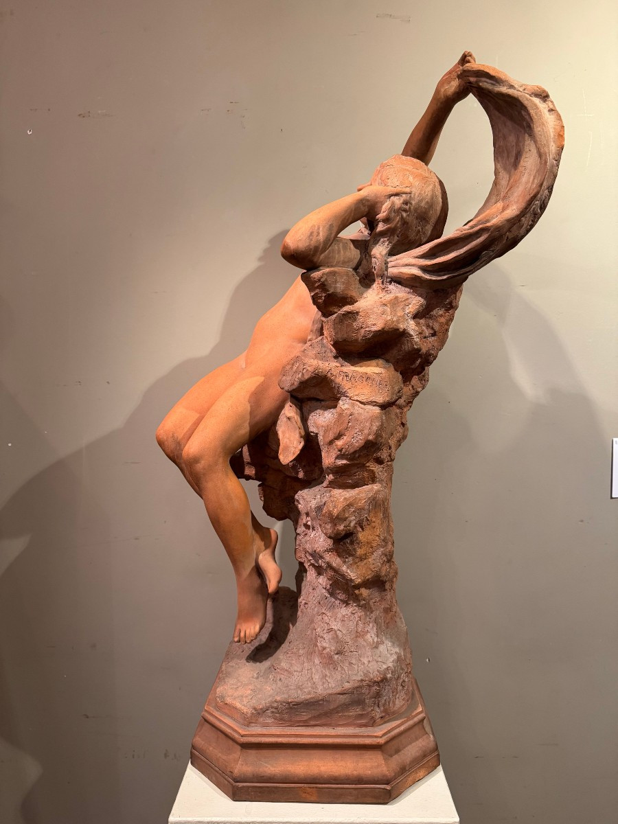 Jeune naïade sur un rocher, terre cuite , A.FRAGONARD, vers 1880-photo-2
