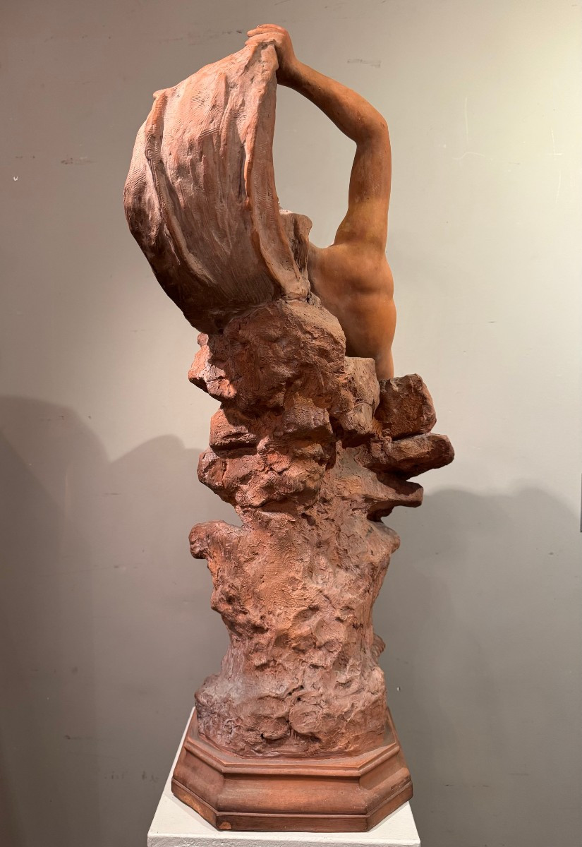 Jeune naïade sur un rocher, terre cuite , A.FRAGONARD, vers 1880-photo-4
