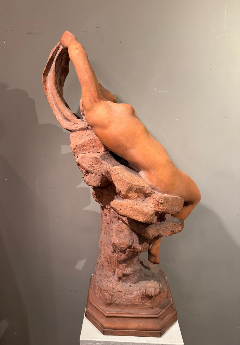 Jeune naïade sur un rocher, terre cuite , A.FRAGONARD, vers 1880-photo-5