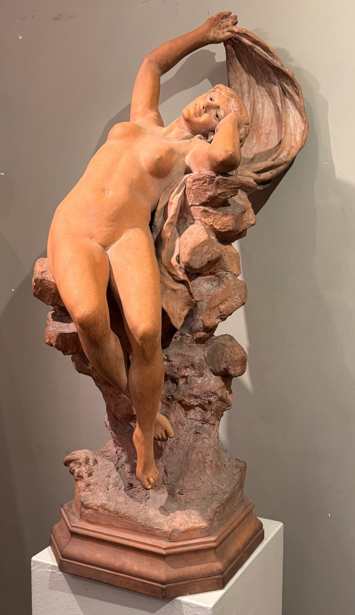 Jeune naïade sur un rocher, terre cuite , A.FRAGONARD, vers 1880