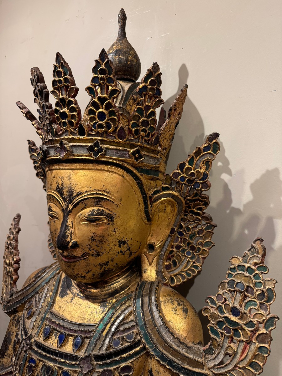 Large Lacquered Wooden Buddha, Burma, Late 19th Century.-photo-4