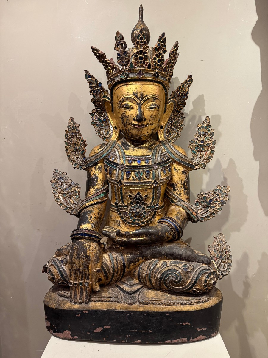 Large Lacquered Wooden Buddha, Burma, Late 19th Century.-photo-1