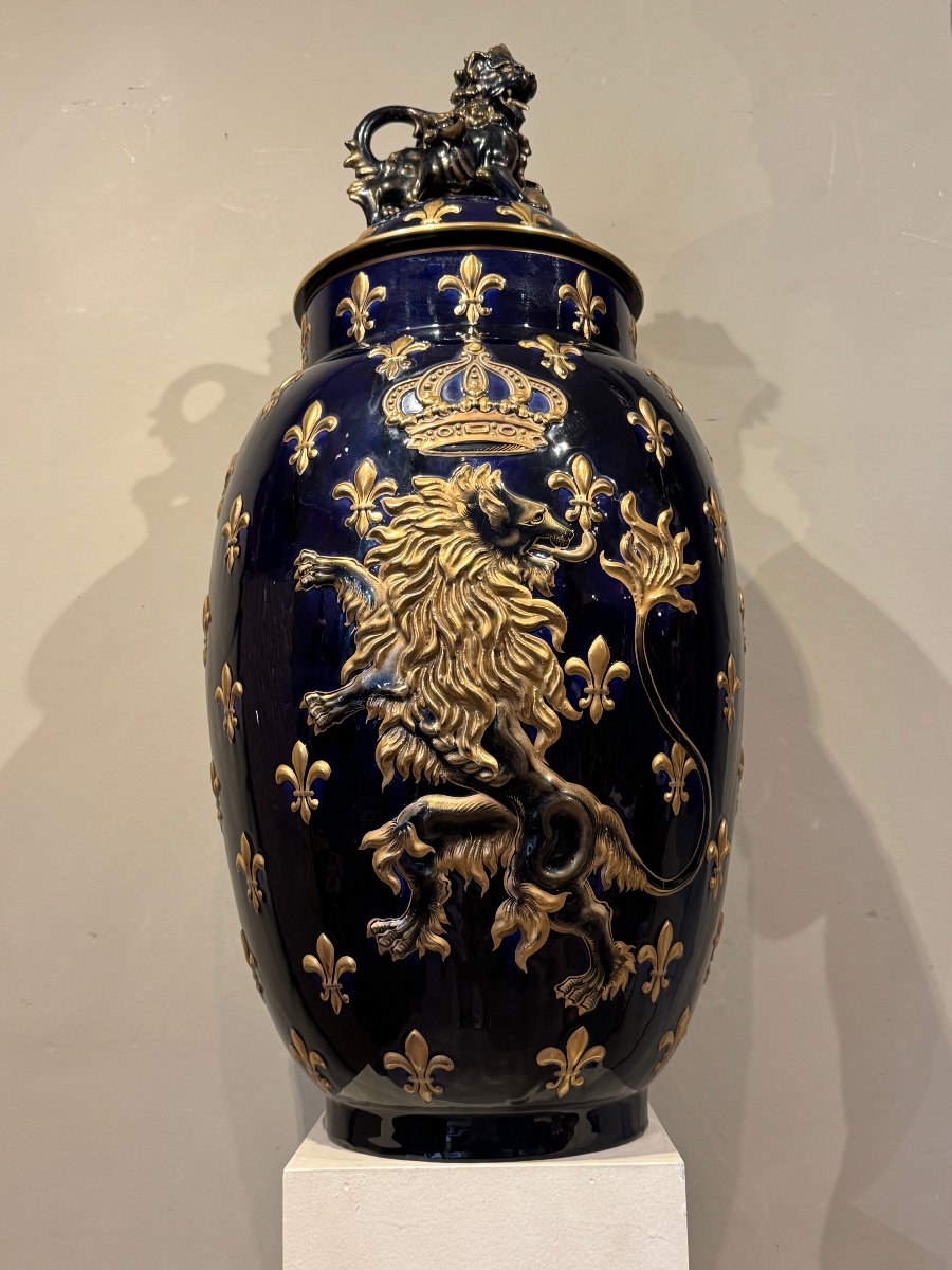 Grande potiche en faïence de Lunéville,  Keller et Guérin,19e s.-photo-1