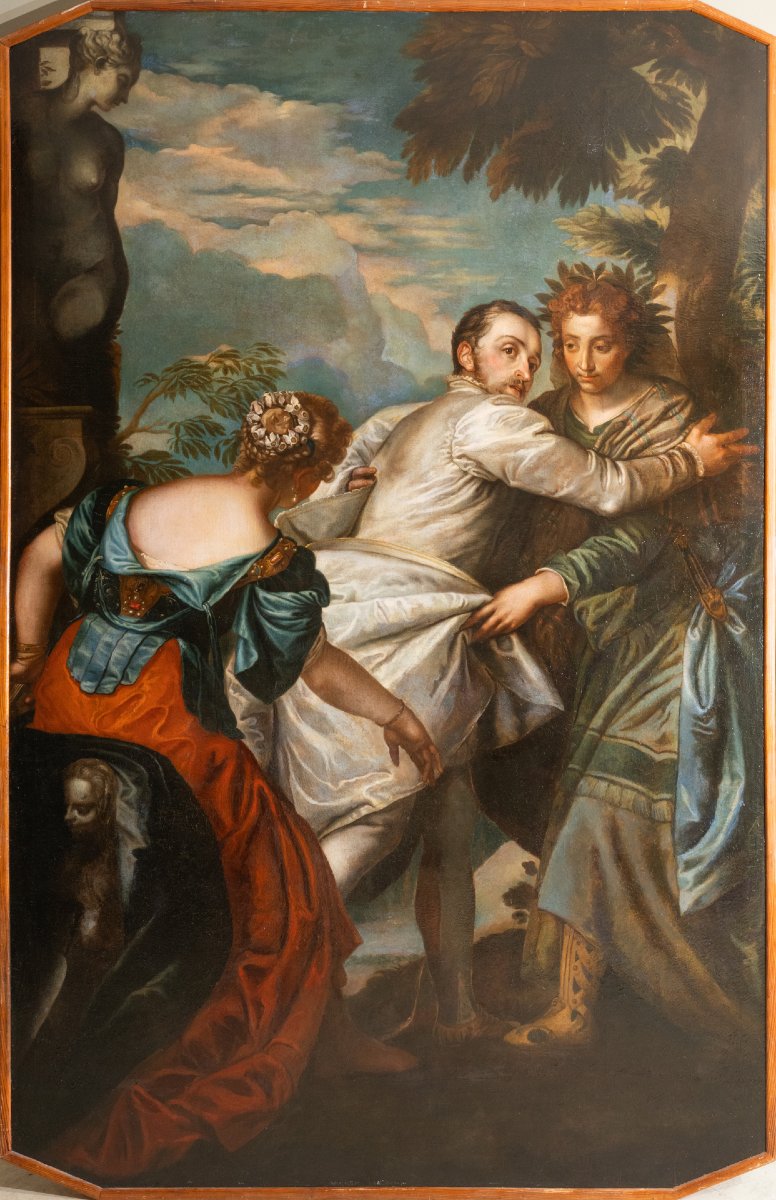 "the Choice Of Hercules," Very Large Oil On Canvas, Italy, 18th Century.-photo-4