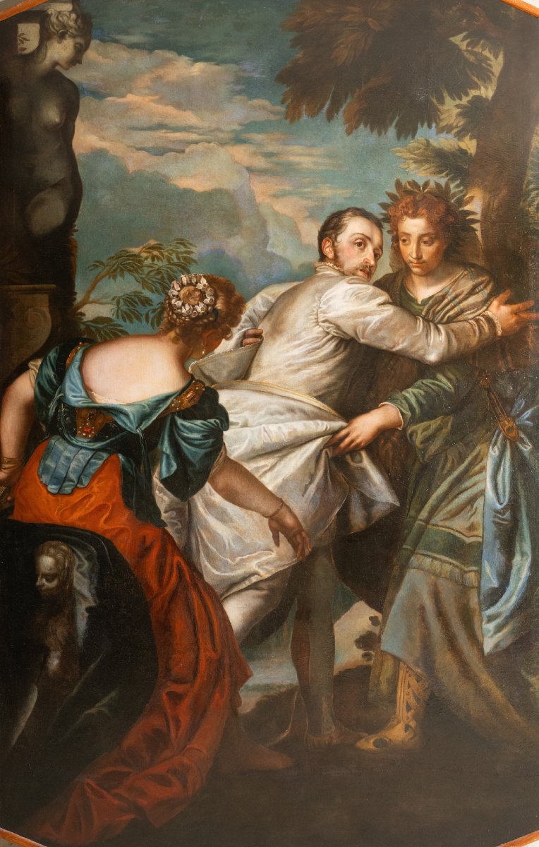"the Choice Of Hercules," Very Large Oil On Canvas, Italy, 18th Century.