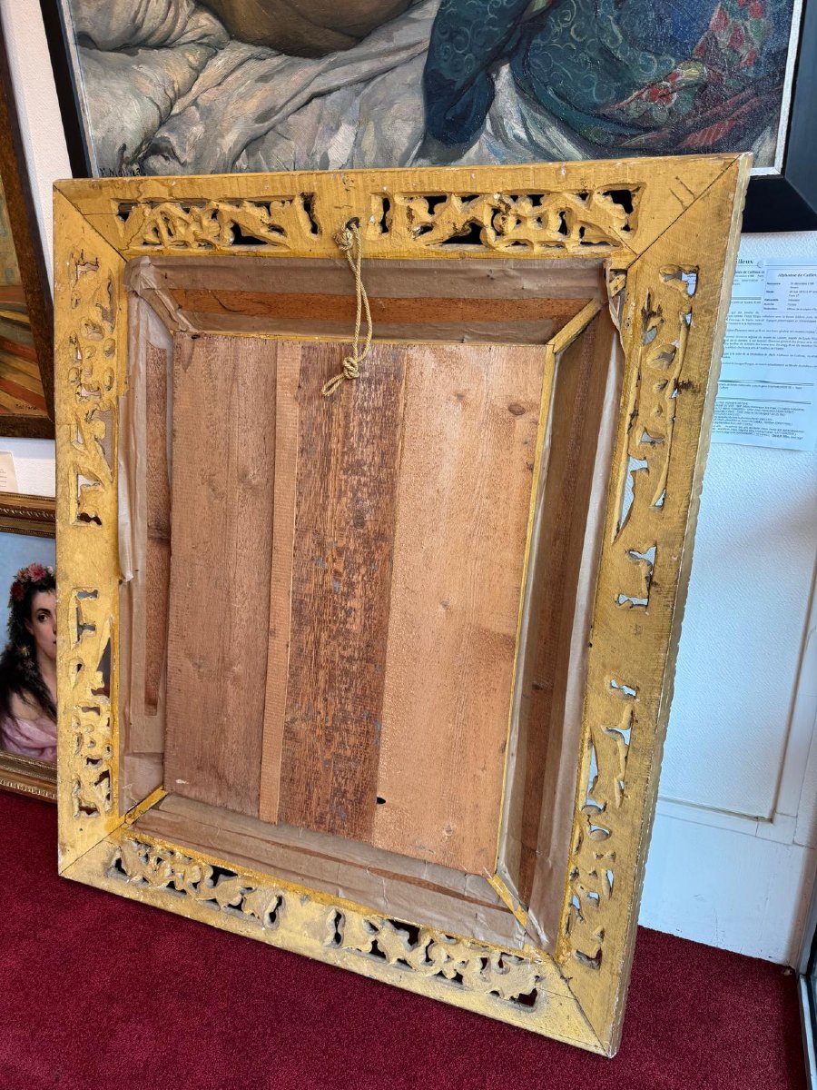 Grand miroir à décor ajouré en bois doré, Italie,19e s.-photo-2