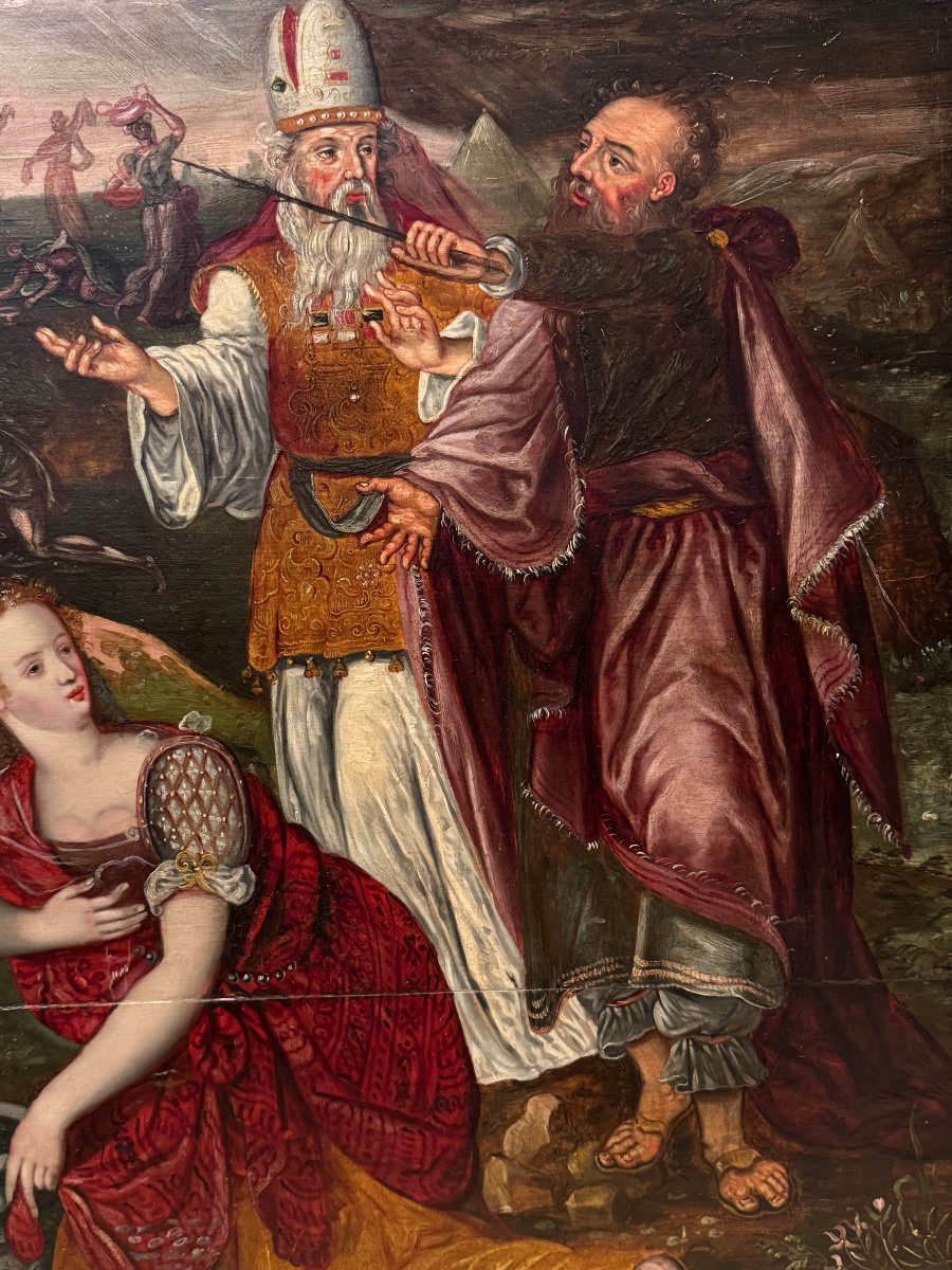 "Les Israelites recevant la manne", huile sur panneau, Flandres,fin 16e s.-photo-4