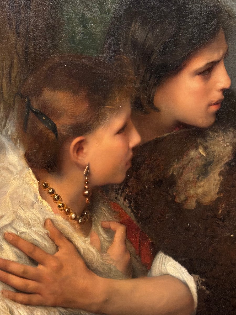 "a Shepherd Protecting A Young Woman From The Storm," Painting By Emile Levy, 1873-photo-2