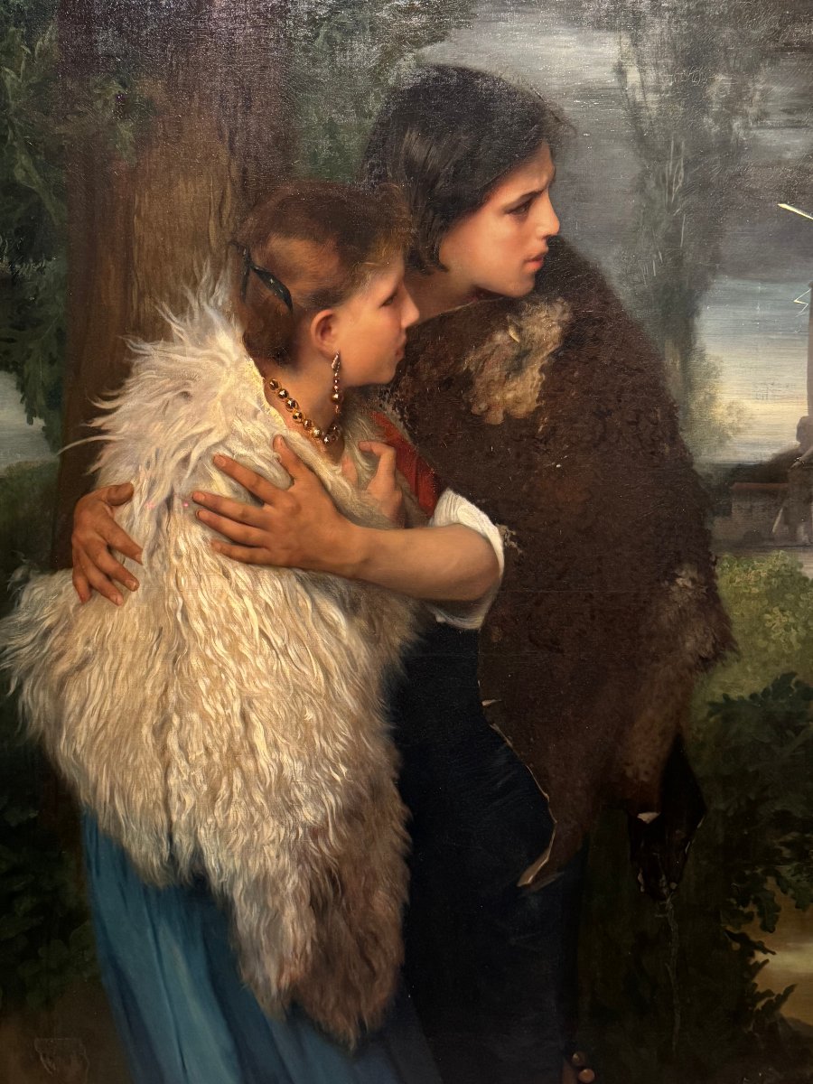 "a Shepherd Protecting A Young Woman From The Storm," Painting By Emile Levy, 1873-photo-4