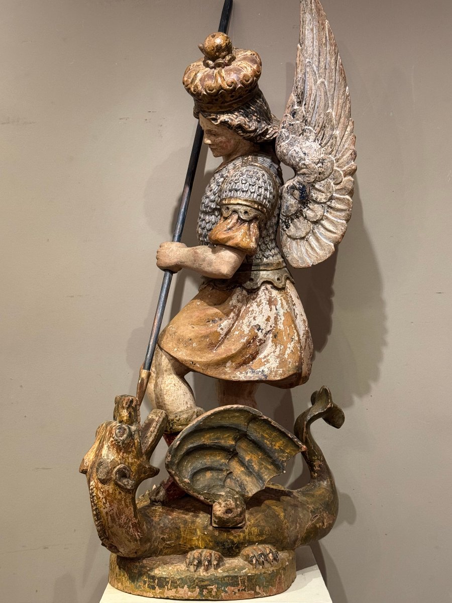 " Saint Michel terrassant le dragon", Italie, 18e s.-photo-3