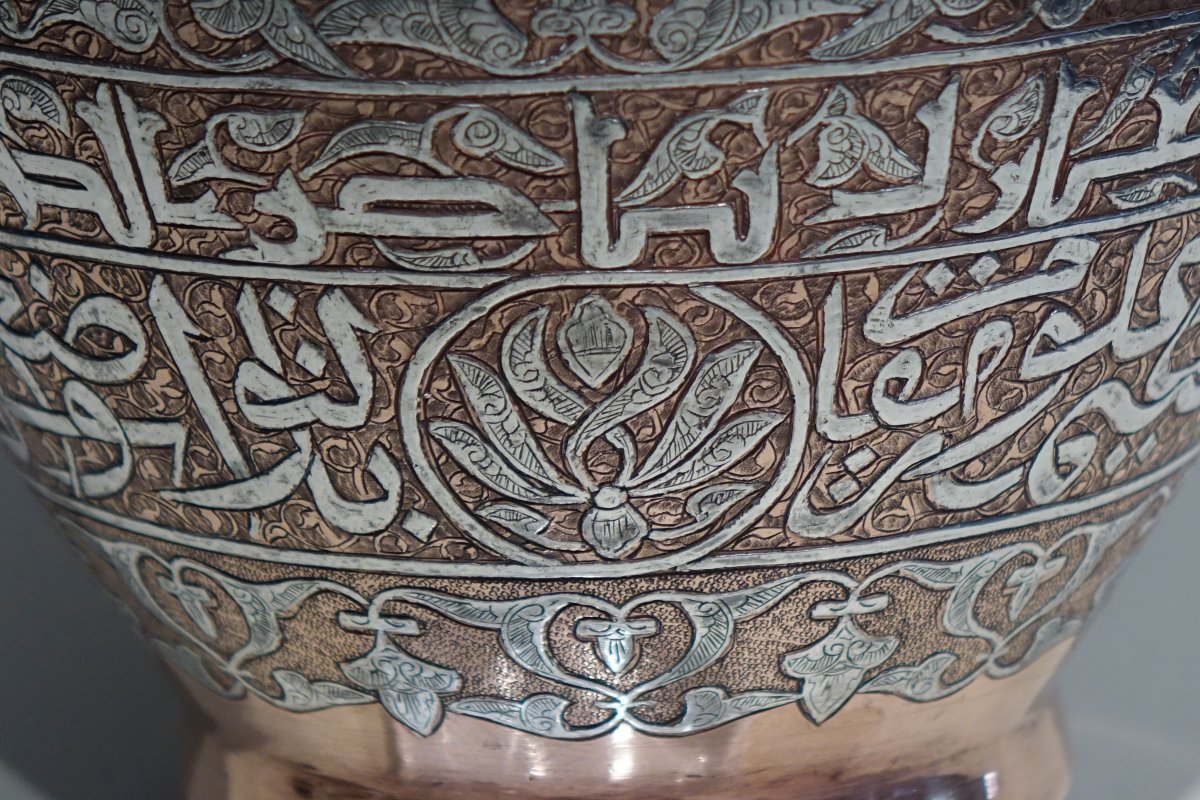 Grand Vase En Cuivre Damasquiné d'Argent, Syrie Ou Egypte,vers 1900-photo-4