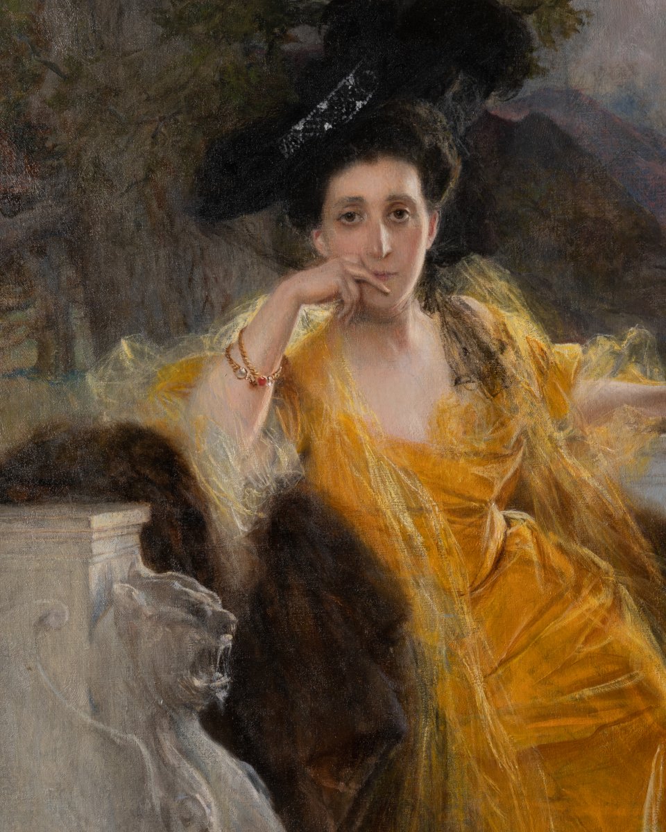 Portrait Of Mrs. Fould, Oil On Canvas, F. Flameng, 1903-photo-3