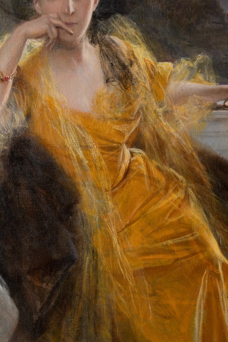 Portrait Of Mrs. Fould, Oil On Canvas, F. Flameng, 1903-photo-2