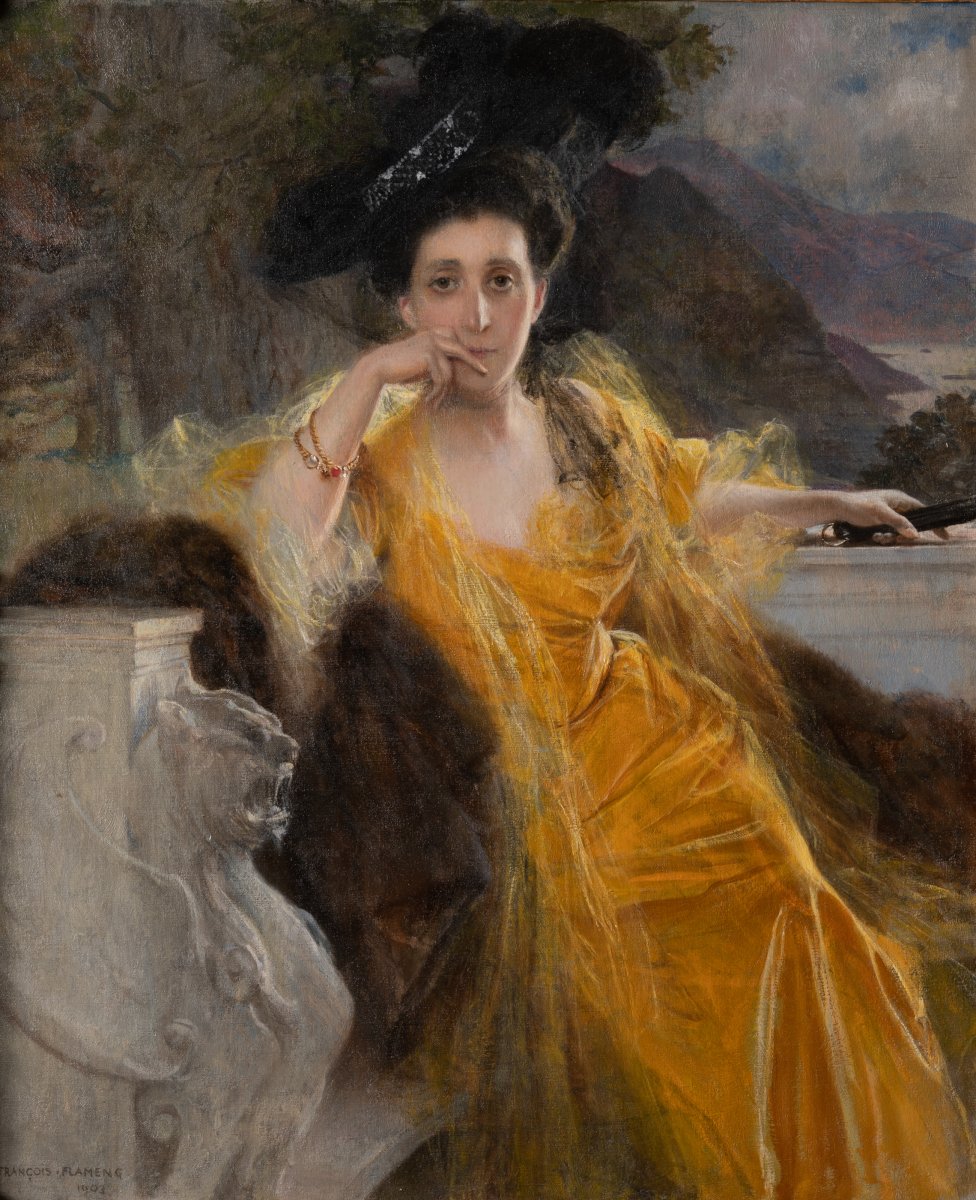 Portrait Of Mrs. Fould, Oil On Canvas, F. Flameng, 1903-photo-3