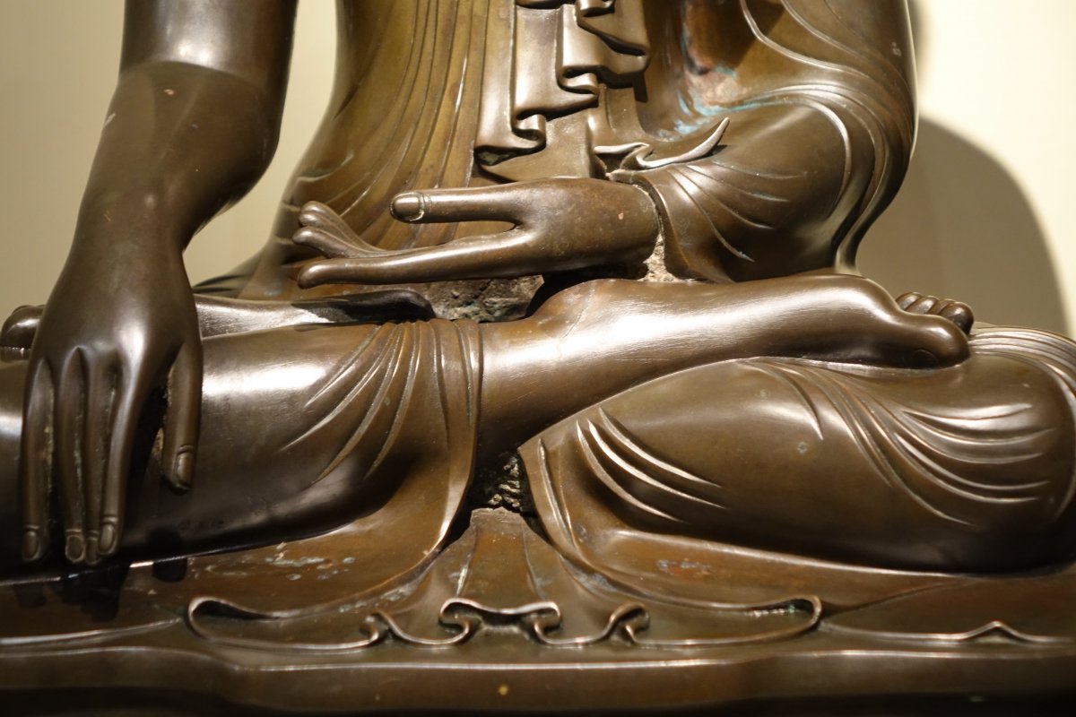 Bouddha Assis En Bhumisparsa Mùdra, Bronze, Birmanie, 19e S.-photo-3