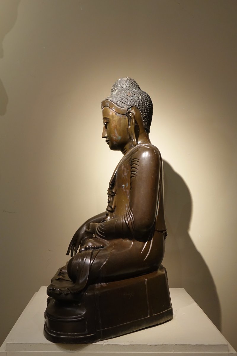 Bouddha Assis En Bhumisparsa Mùdra, Bronze, Birmanie, 19e S.-photo-4
