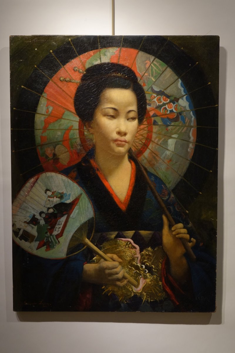Young Japanese Woman Holding A Fan, Hst Signed F. Lafon, 1875-photo-4