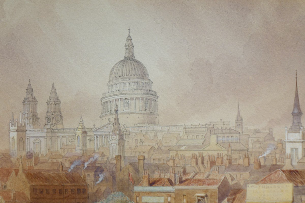 Large Watercolor, Saint-paul Cathedral, F.lloyds, 1878-photo-2