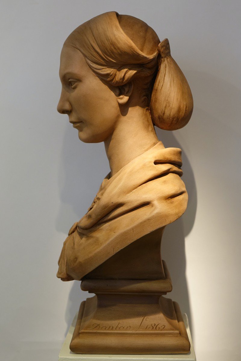 Portrait En Buste d'Une Jeune Femme, Plâtre Signé Dantan Jeune, 1867.-photo-4
