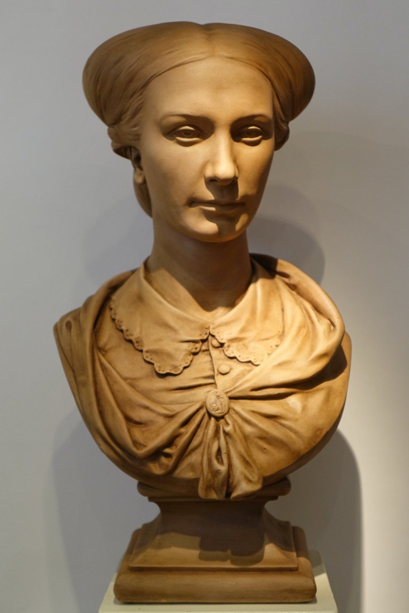 Portrait En Buste d'Une Jeune Femme, Plâtre Signé Dantan Jeune, 1867.