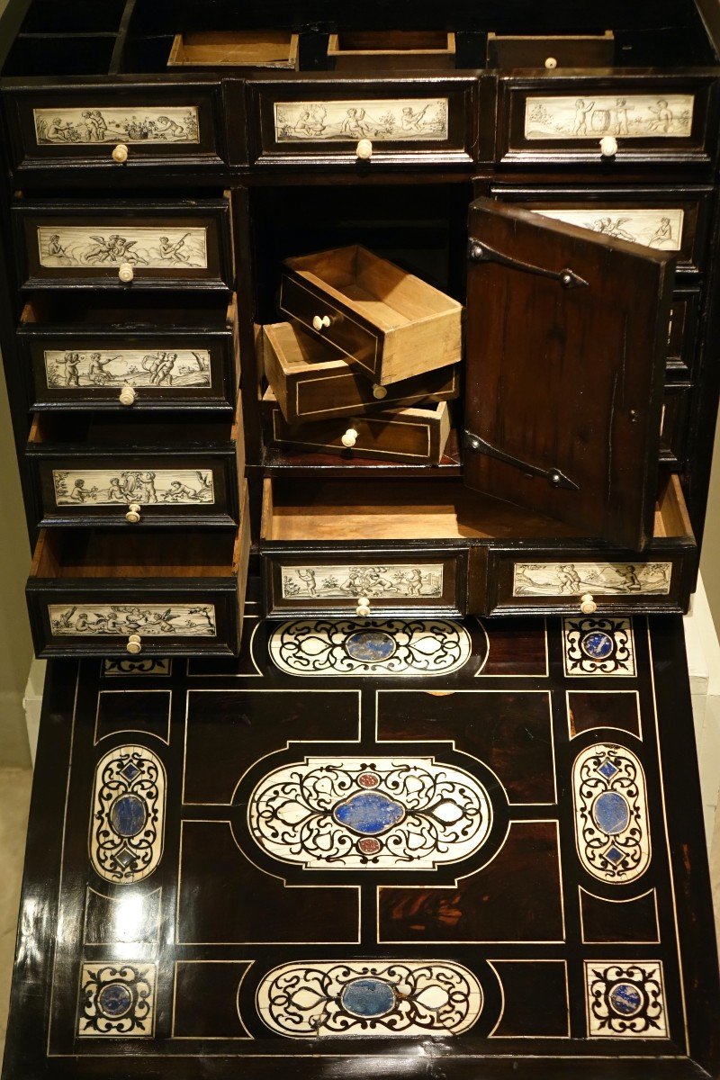 Cabinet En Placage d'ébène Et Pierres Dures. Italie, 17e S.-photo-4