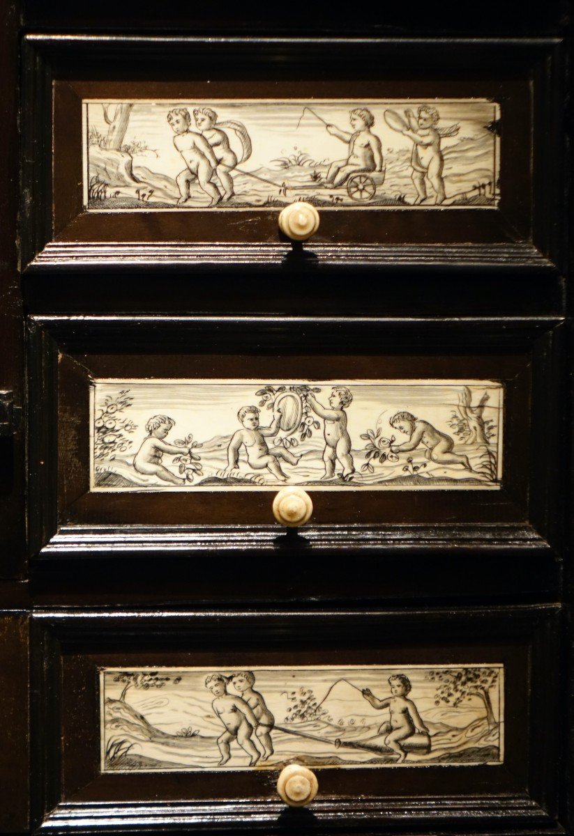 Cabinet En Placage d'ébène Et Pierres Dures. Italie, 17e S.-photo-8