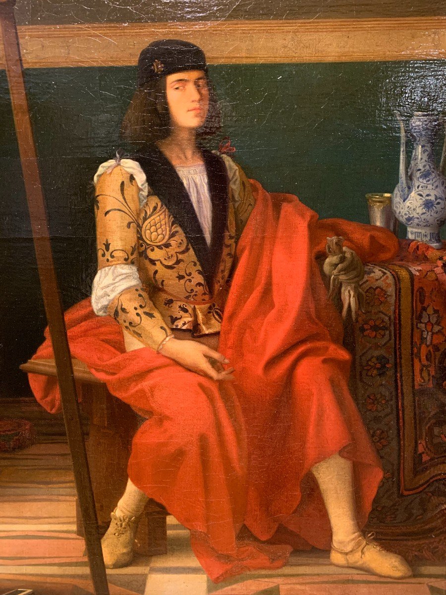 Jeune Noble Vénitien Posant Pour Son Portait, Hst Signée Lechevallier-chevignard ( 1825-1902)-photo-2