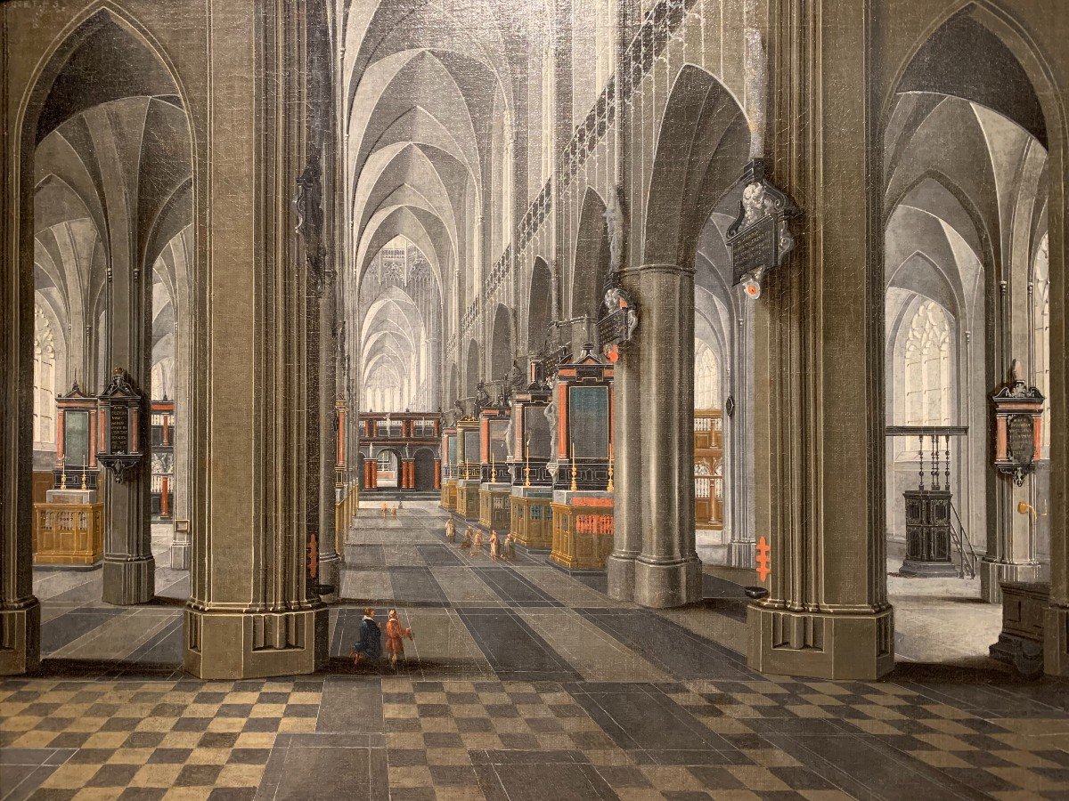 Intérieurde la cathédrale d'Anvers,  hst , Pieter Neffs Le Jeune( Anvers 1620-1675)-photo-2