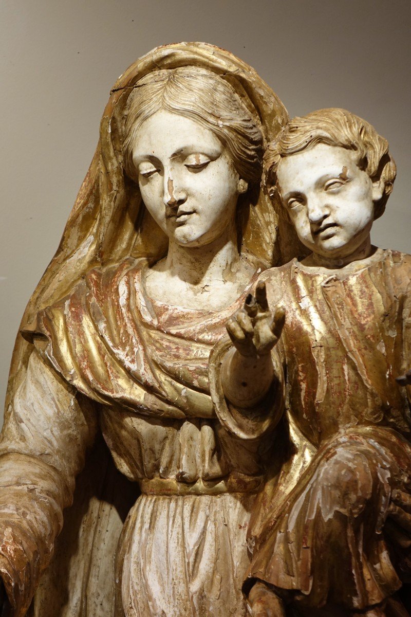 Grande Vierge à l'Enfant En Bois Sculpté, France, 17e S.-photo-2