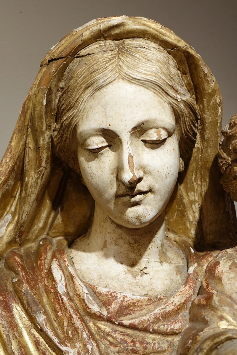 Grande Vierge à l'Enfant En Bois Sculpté, France, 17e S.-photo-3
