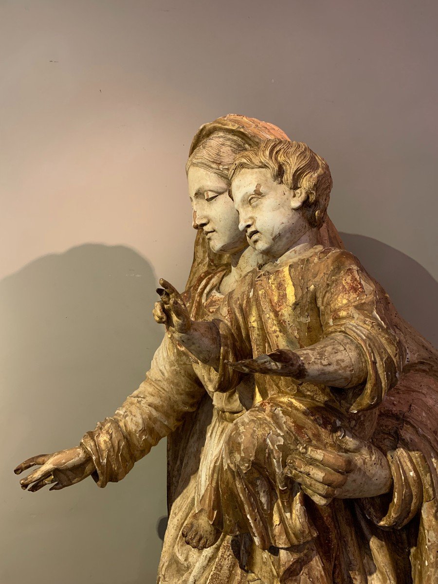 Grande Vierge à l'Enfant En Bois Sculpté, France, 17e S.-photo-4