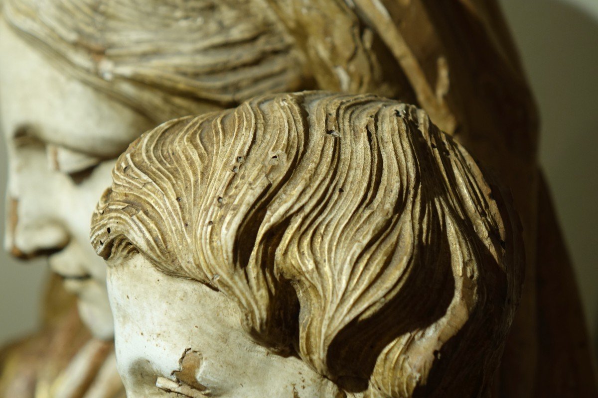 Grande Vierge à l'Enfant En Bois Sculpté, France, 17e S.-photo-2