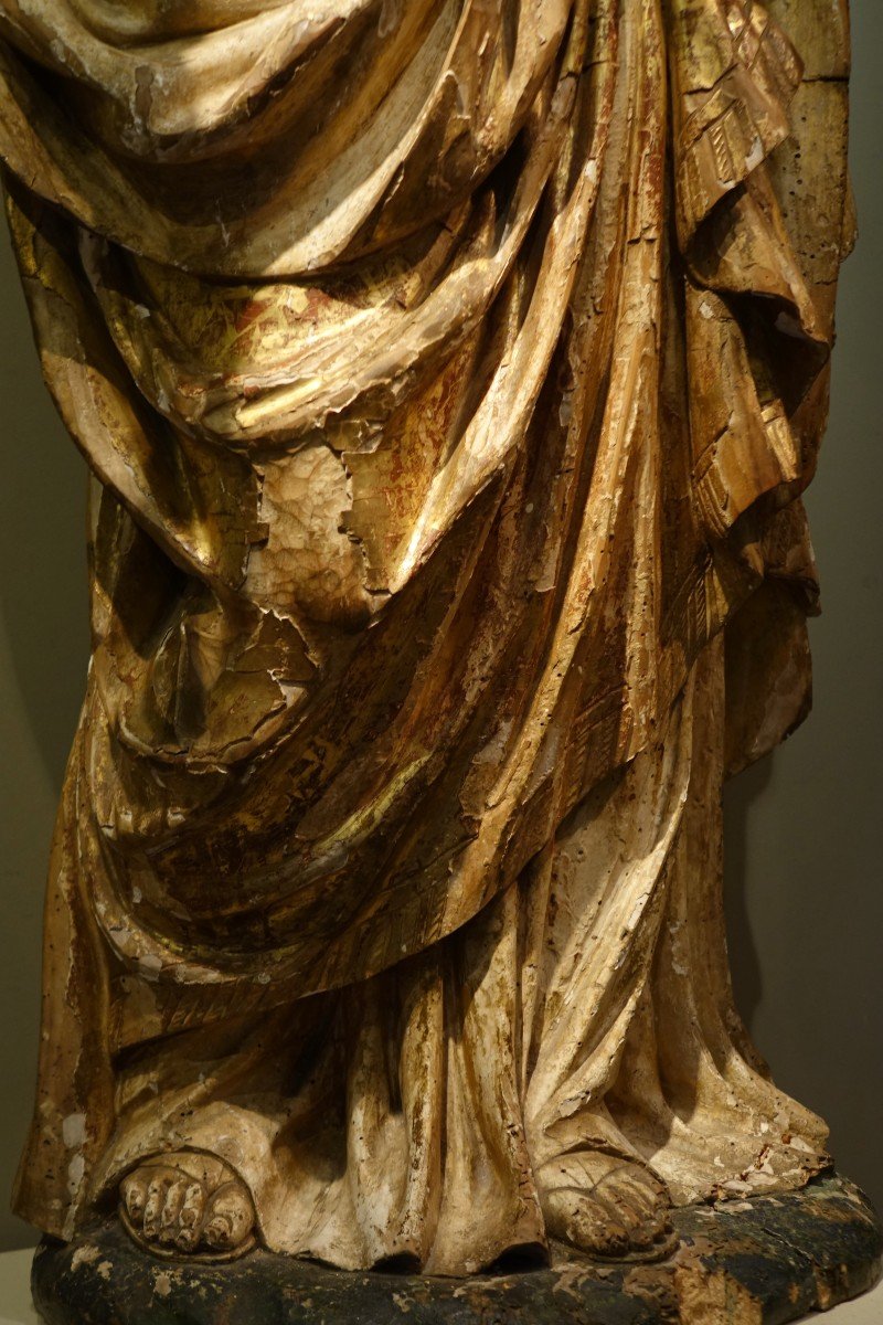 Grande Vierge à l'Enfant En Bois Sculpté, France, 17e S.-photo-3