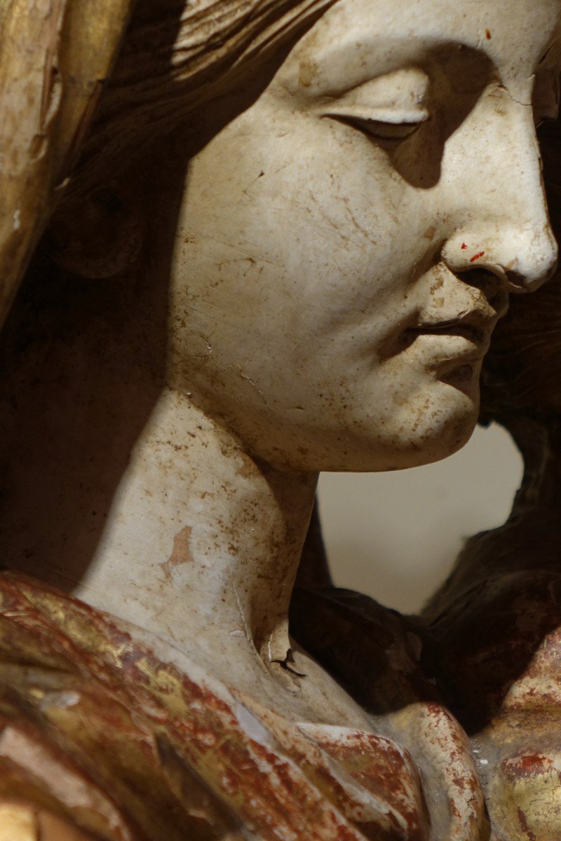 Grande Vierge à l'Enfant En Bois Sculpté, France, 17e S.-photo-7