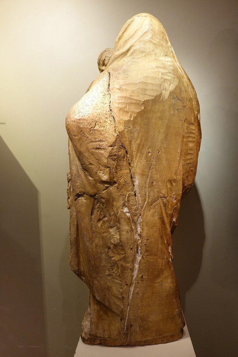 Grande Vierge à l'Enfant En Bois Sculpté, France, 17e S.-photo-8