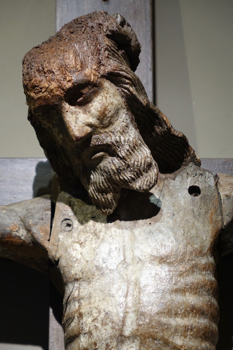 Large Christ In Oak Wood, Burgundy, 15th C.-photo-4