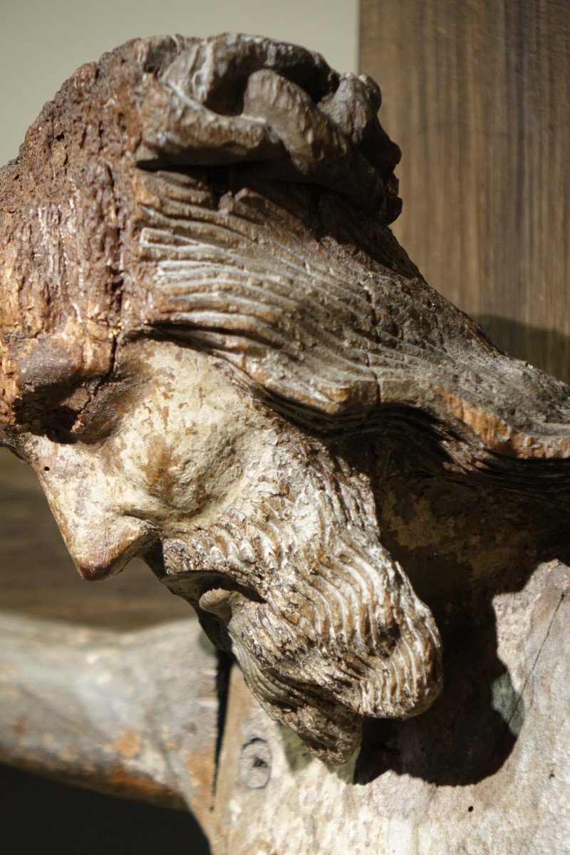 Grand Christ en bois de chêne, Bourgogne, 15e S.-photo-5