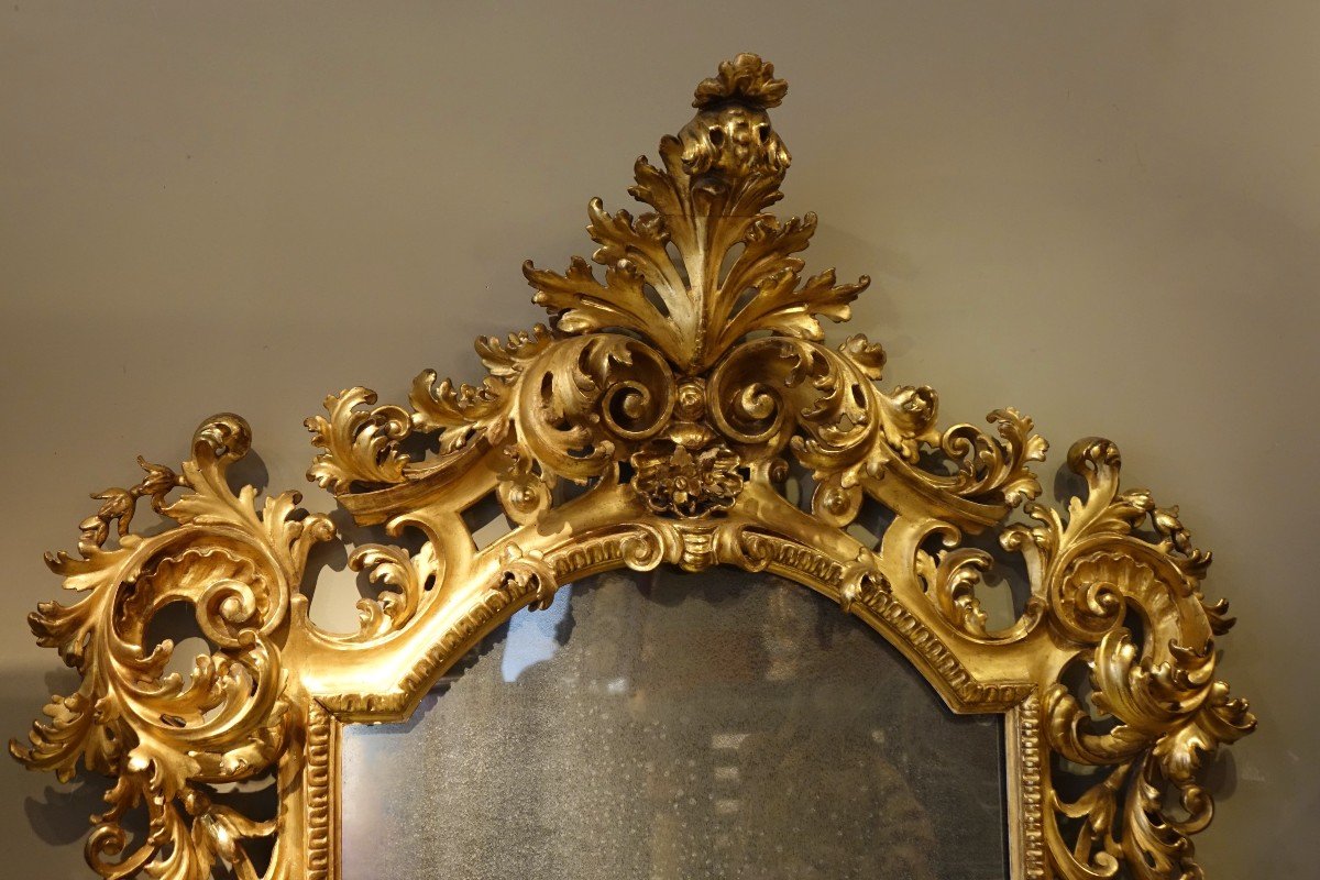 Grand Miroir En Bois Doré , Italie, Vers 1850-photo-2