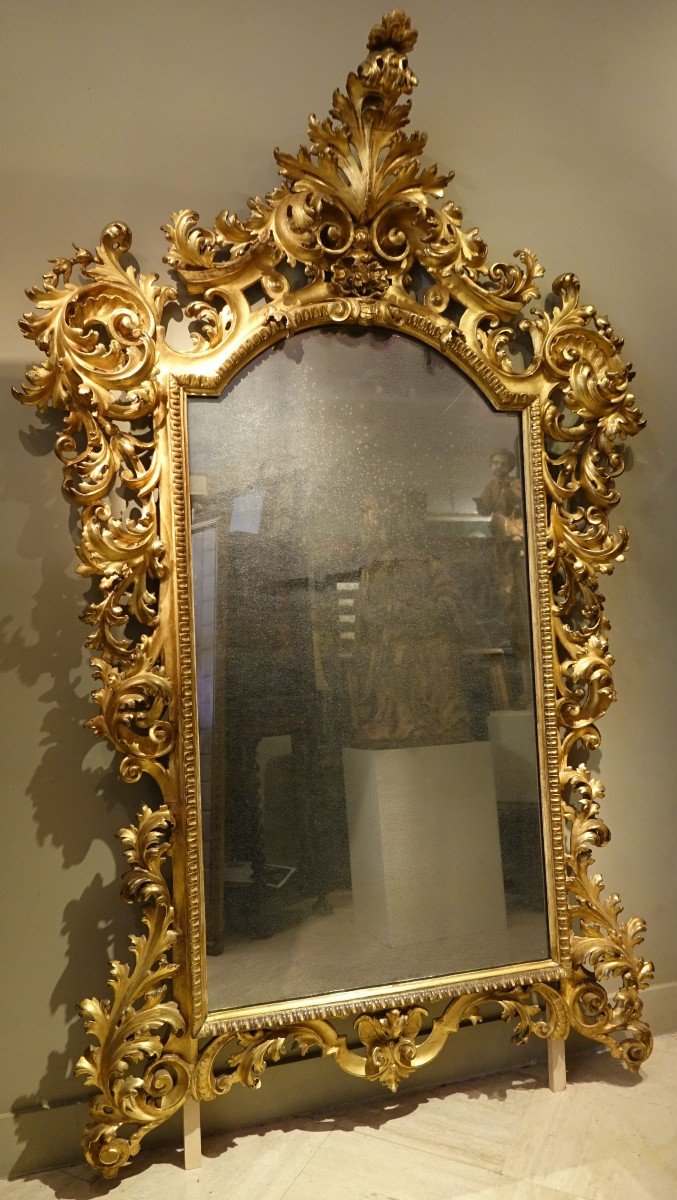 Grand Miroir En Bois Doré , Italie, Vers 1850-photo-4