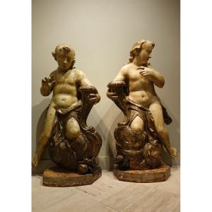 Paire de grandes statues baroques , Allemagne ou Bohème-Moravie, 17e s.