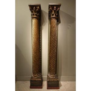 Pair Of Twisted Sconces Columns, France 17th C.