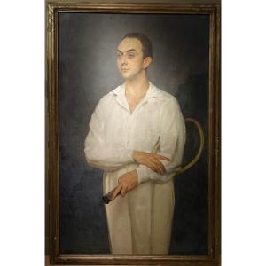 Portrait d'un tennisman , huile sur toile, maurice Joron, Vers 1930