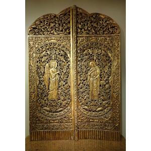 Porte d'Iconostase en bois sculpté et doré, l'Annonciation, 19e S.