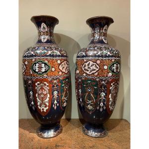 Very Large Pair Of Cloisonné Vases, Japan, 19th C.