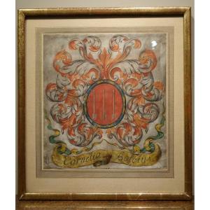 Coat Of Arms Painted On Vellum, Flanders, 17th C.