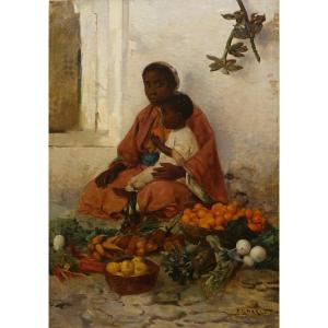 "Vendeuse de fruits et légumes en Orient", Emile CHARLET, 1877?