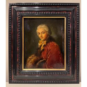 "Jeune femme au manchon de fourrure", France , fin du 18e s.