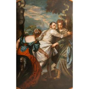 "Le choix d'Hercule", tres grande huile sur toile, Italie,18e s.